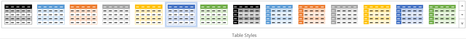 Table Styles Gallery from the Word Table Design Tab on the Ribbon