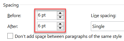 Word Space Before and After Spacing
