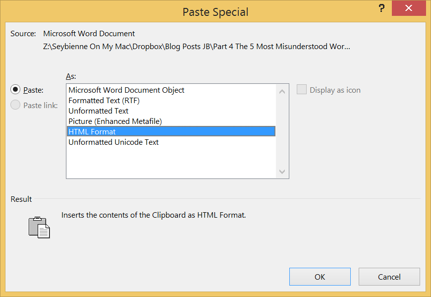 Word 2 Figure 5 - Paste Special