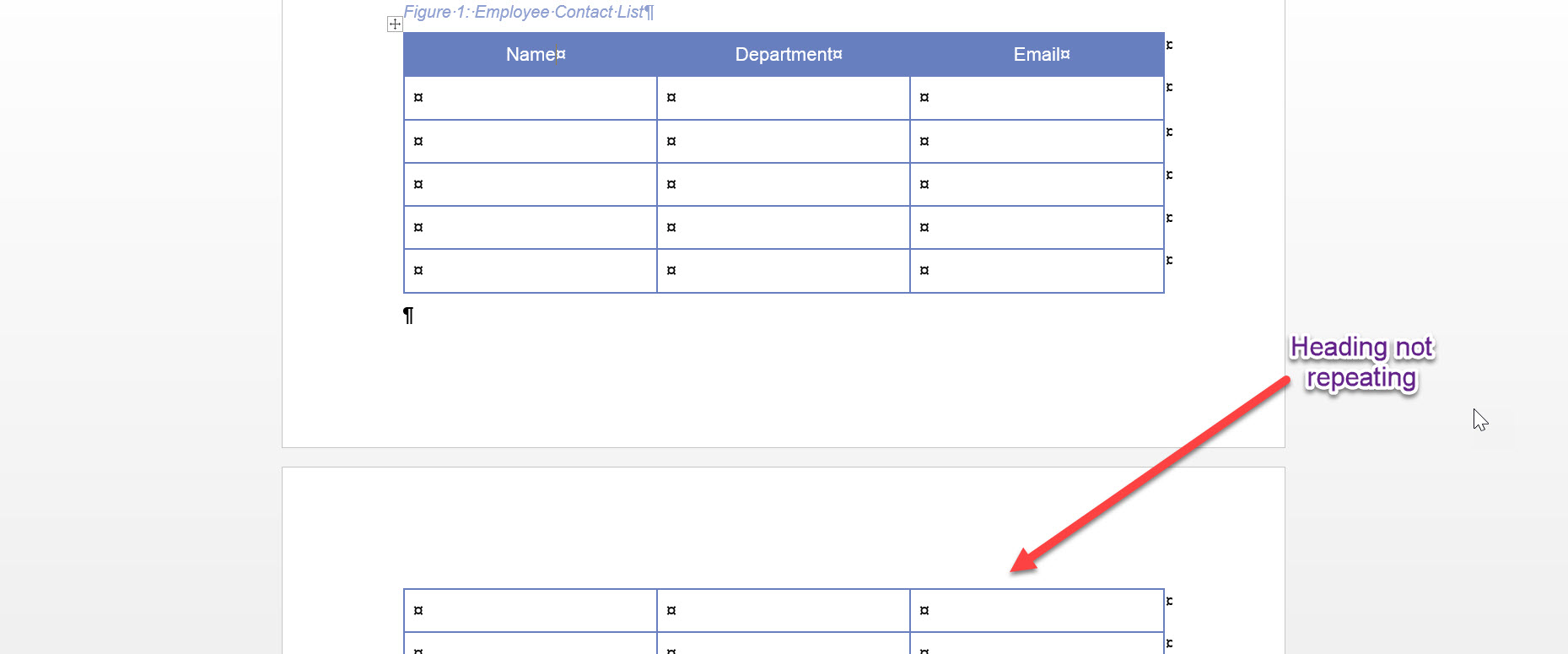 A Simple Hack For Fixing Table Headings that Refuse to Repeat